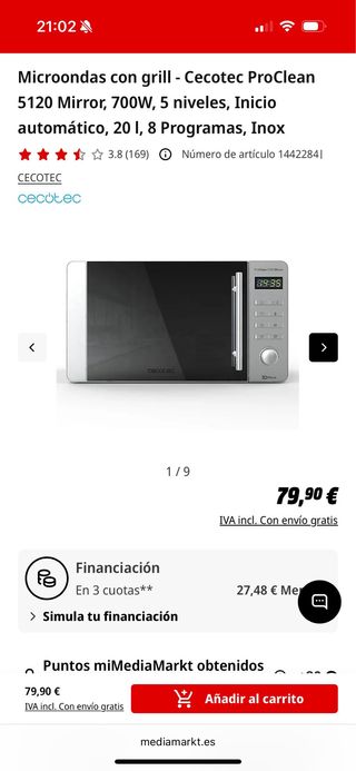 Microondas Cecotec Proclean Mirror