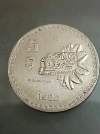 Moneda 5 Pesos México 1980 Quetzalcóatl