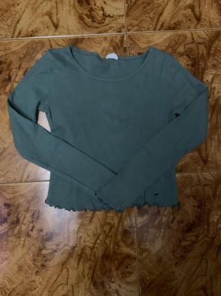 Top verde manga larga