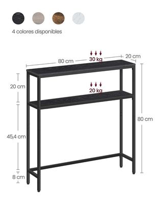 Tavolo Consolle 80 cm 2 Ripiani Marmo Nero VASAGLE LNT130B22