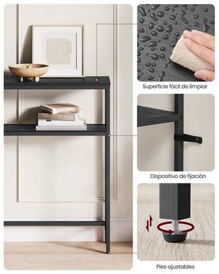 Tavolo Consolle 80 cm 2 Ripiani Marmo Nero VASAGLE LNT130B22