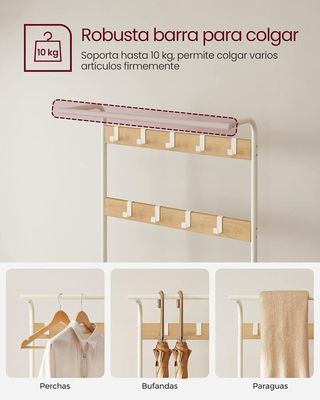 Perchero Zapatero con Banco 4 en 1 Roble/Blanco VASAGLE HSR40W