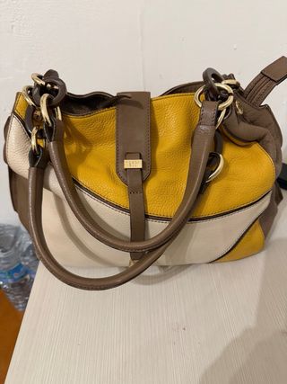 Borsa pelle marrone e gialla