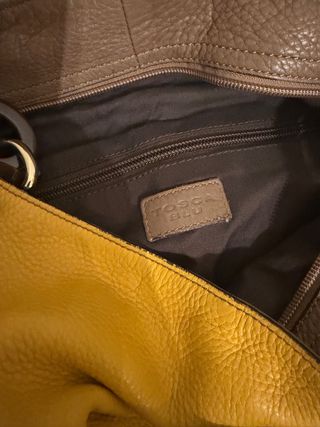 Borsa pelle marrone e gialla