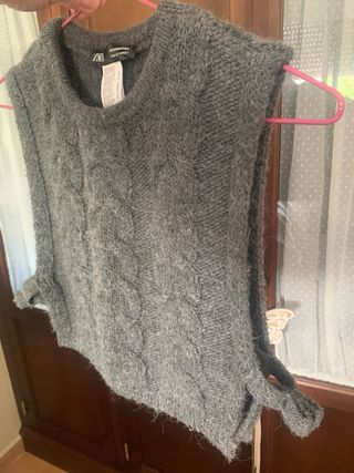 Chaleco punto Zara gris Talla M niños, 8-10 años