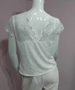 Camiseta encaje blanca manga corta Talla XL