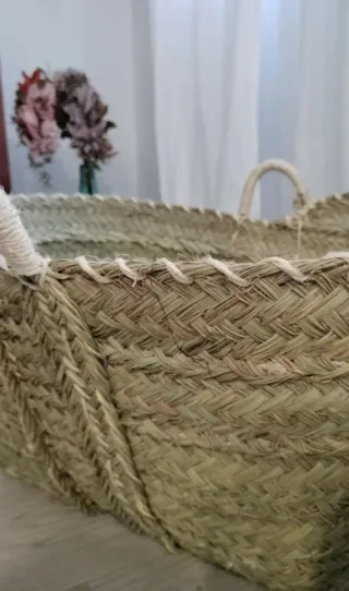 Leñero Grande Esparto Natural Estilo Boho