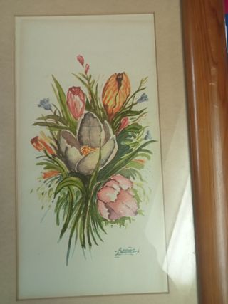 2 Quadri Fiori in Acquerello con Cornice in Legno