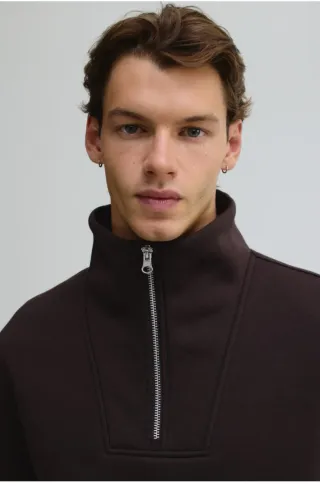 Sudadera H&M Marrón  Oscuro Media Cremallera