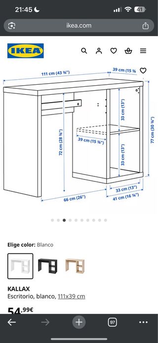 Escritorio IKEA KALLAX blanco 111x39.