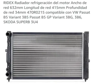 Radiador RIDEX VW Passat B5 SKODA SUPERB