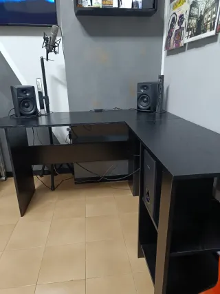 Scrivania angolare nera 130cm