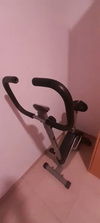 Bicicleta estática gris y negra