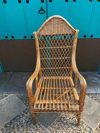 Butaca mimbre y bambú años 70