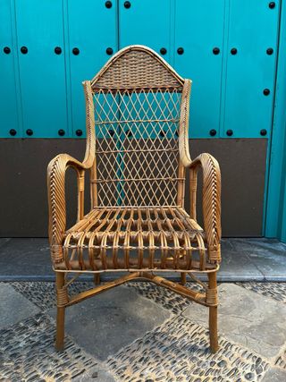 Butaca mimbre y bambú años 70