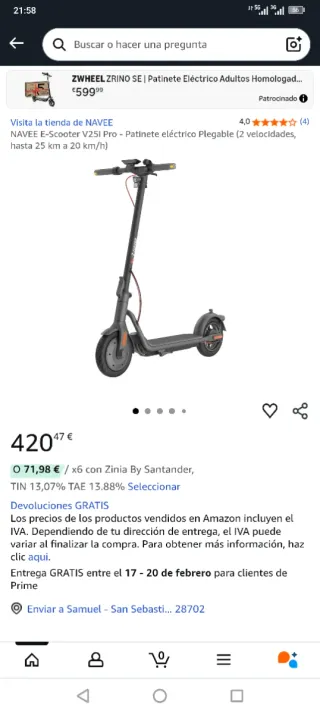 Patinete Eléctrico NAVEE V25i Pro NUEVO