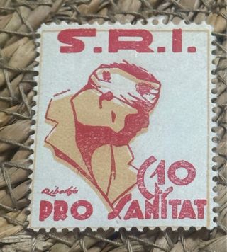 Sello S.R.I. Pro Sanitat 10 rara guerra civil