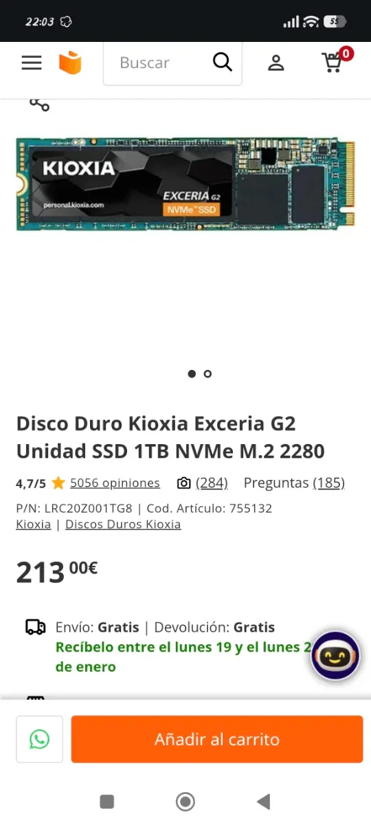SSD Kioxia Exceria G2 1TB NVMe PCIe Gen 3x4 afbeelding 3