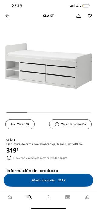 Cama individual con cajones incluye somier