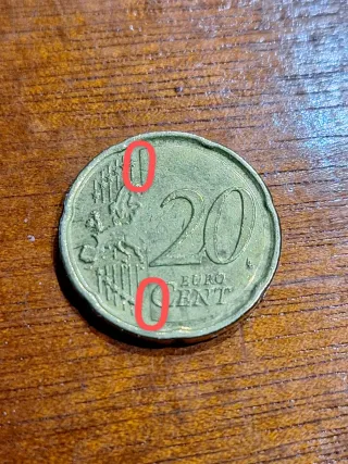 Moneda 20cent. 2008 con errores