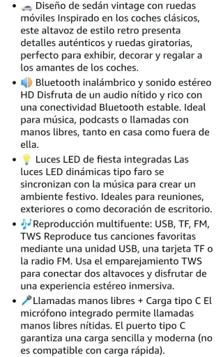 Altavoz Bluetooth WSTER WS-1934 Coche Clásico