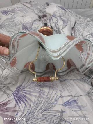 Lámpara de techo vintage cristal y madera