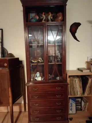 Vitrina de salón madera y cristal