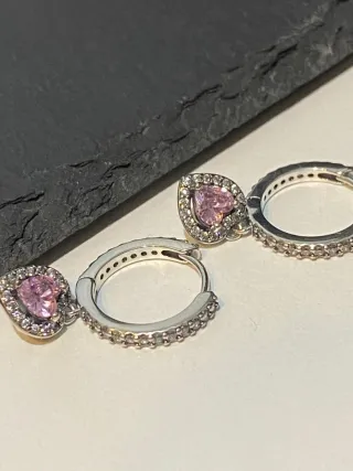 Pendientes Pandora Corazón Rosa Plata