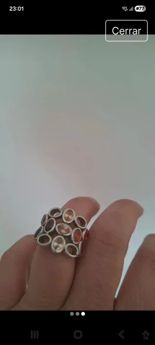 Anillo piedras ovaladas naranja y rojo