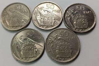 Lote 5 monedas 50 Ptas. Franco