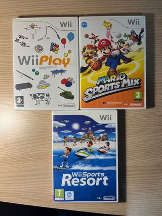 3 Juegos: Wii Play, Mario Sports Mix, Wii Resort