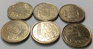 Lote 6 monedas 100 ptas. J.Carlos I varias fechas