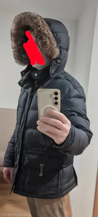 Abrigo Massimo Dutti Azul Plumón con Capucha