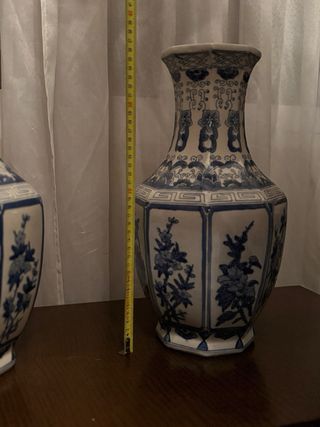 Pareja jarrones hexagonales estilo Chino