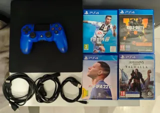 PS4 Slim 1TB Negra + Mando Azul + 4 Juegos