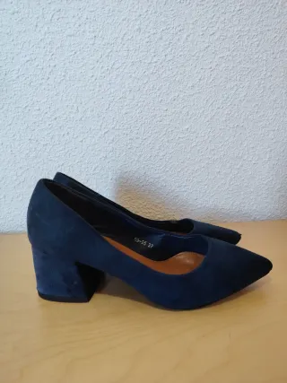 Zapatos salón mujer antelina azul Talla 37