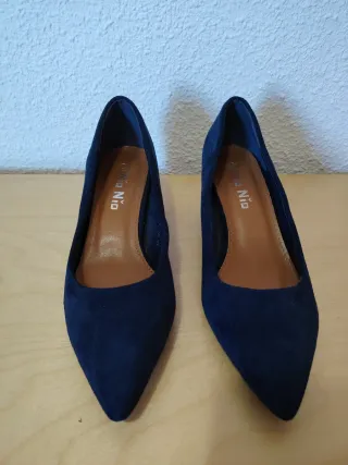 Zapatos salón mujer antelina azul Talla 37