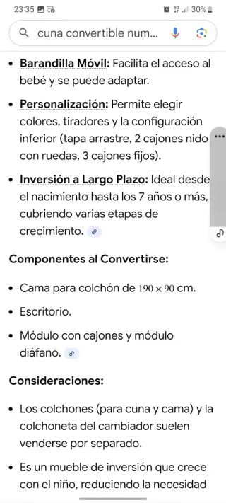 Cuna convertible, cama, escritorio y mesitas