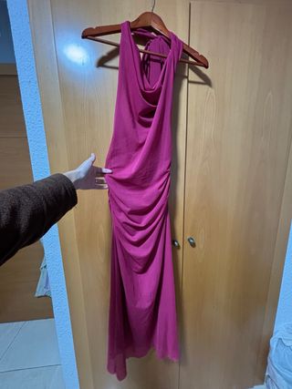 Vestido fiesta Zara rosa drapeado