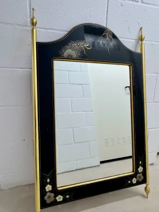 Consola recibidor y espejo negro y dorado