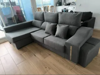 Sofá chaislongue gris tela