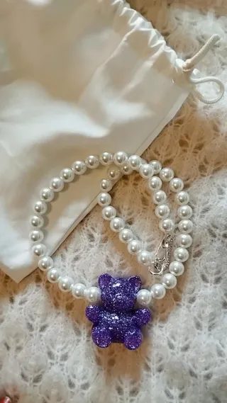 Collar perlas oso Bimba y Lola púrpura