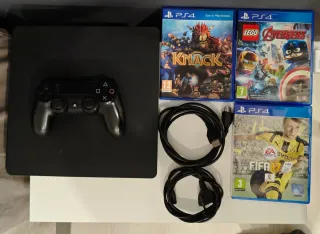 PS4 Slim 500GB Negra + Mando + 3 Juegos + cables