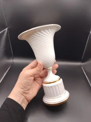 🇪🇦 Jarrón Bidasoa Porcelana Blanco y Dorado