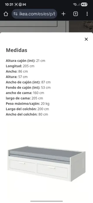 Cama Ikea Brimnes con cajones.