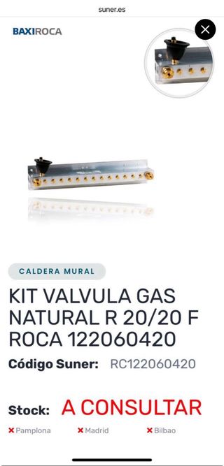 Kit Válvula Gas Natural ROCA 122060420