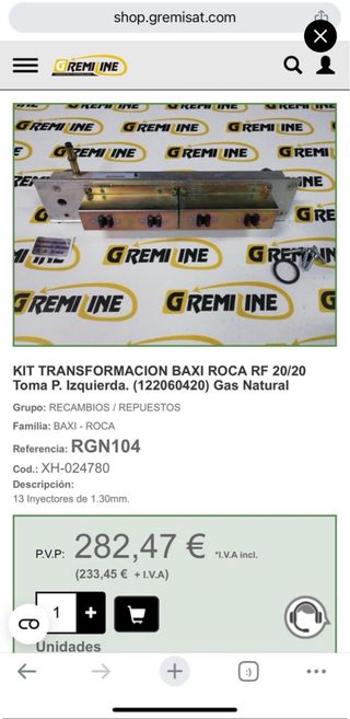 Kit Válvula Gas Natural ROCA 122060420