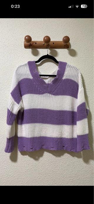 Jersey rayas morado y blanco roto