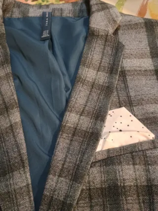 Americana Zara Hombre Cuadros Gris/Verde