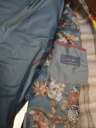 Americana Zara Hombre Cuadros Gris/Verde